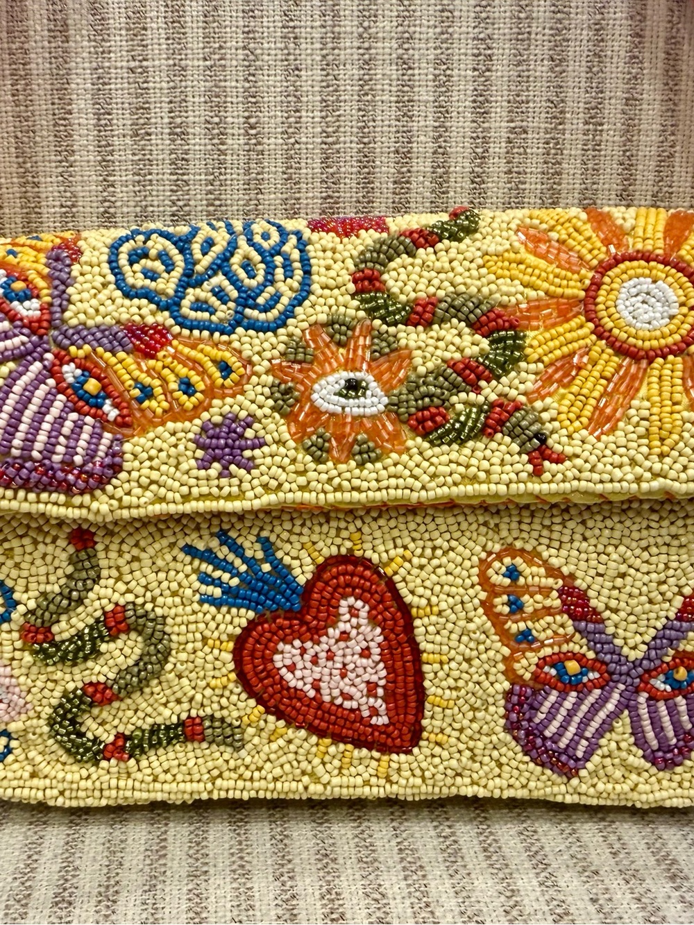New Release America & Beyond Whimsical Beaded Yellow Floral, Heart Butterfly Bag - Picture 2 of 8